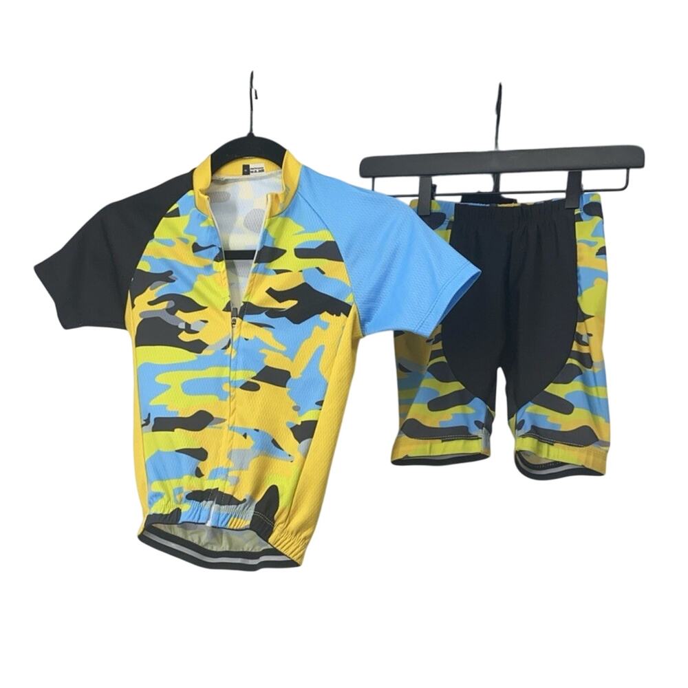 CHEJI Cycling Kit Jersey/shorts Youth Medium M Boys Girls Kids Yellow Blue Black